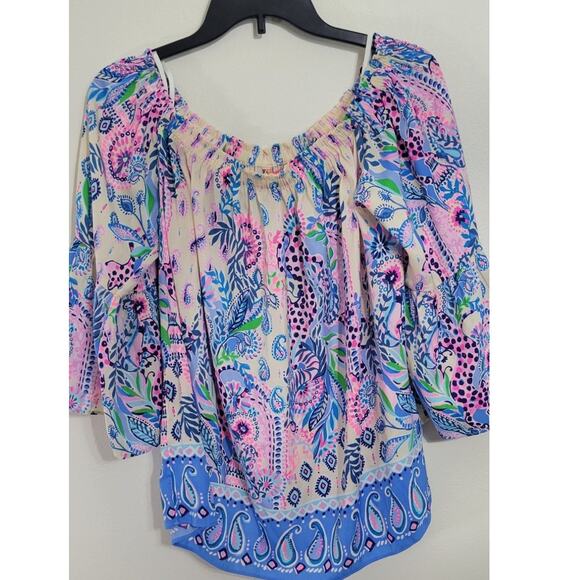 Lilly Pulitzer Top Womens Large Nevie Off Shoulder Macadamia Haute Nature NWOT - Picture 3 of 12